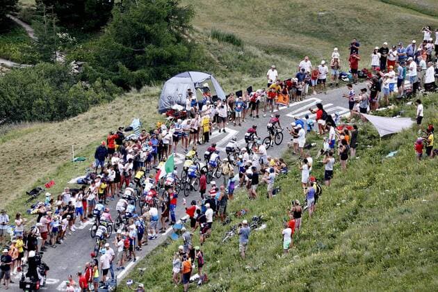 Illustration picture shows the pack of riders in action during stage 18 of the 106th edition of the Tour de France cycling race, from Embrun to Valloire (208 km), France, Thursday 25 July 2019. This year s Tour de France starts in Brussels and takes place from July 6th to July 28th. FRANCE OUT YUZURUxSUNADA  x05633236x