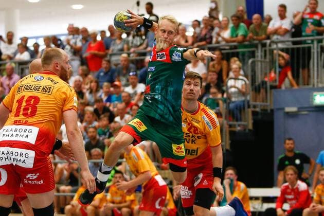 25.07.2019, xtgx, Handball Testspiel, SC Magdeburg - GOG Svendborg emspor, v.l. Matthias Musche (Magdeburg, 6) wirft Tor, Torschütze, erzielt Tor, Treffer, scores the goal Haldensleben