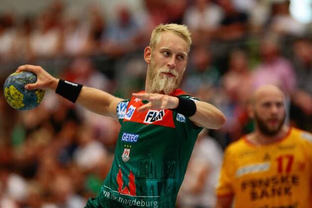 25.07.2019, xtgx, Handball Testspiel, SC Magdeburg - GOG Svendborg emspor, v.l. Matthias Musche (Magdeburg, 6) wirft Tor, Torschütze, erzielt Tor, Treffer, scores the goal siebenmeter Haldensleben
