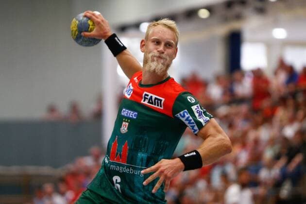 Sport Bilder des Tages 25.07.2019, xtgx, Handball Testspiel, SC Magdeburg - GOG Svendborg emspor, v.l. Matthias Musche (Magdeburg, 6) wirft Tor, Torschütze, erzielt Tor, Treffer, scores the goal siebenmeter Haldensleben