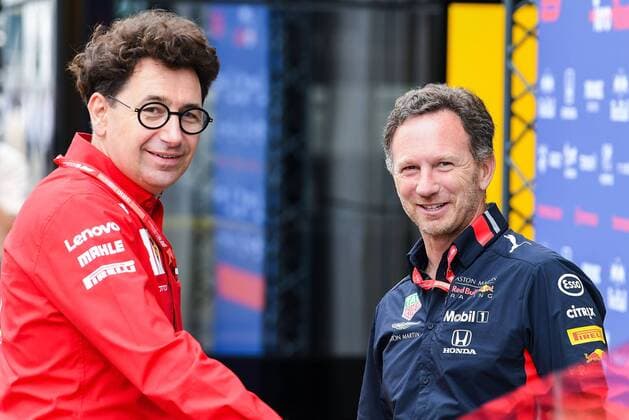 27.07.2019, xpsx, Motorsport FIA Formel 1, Mercedes Benz Großer Preis von Deutschland 2019 3.Freies Training v.l. Ferrari-Technikchef Mattia Binottom Christian Horner (Red Bull Racing) Hockenheim