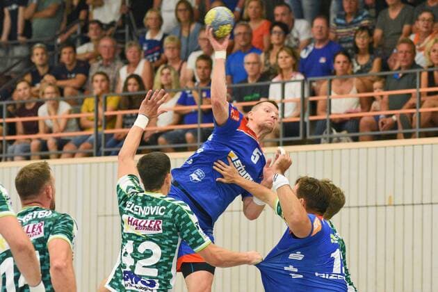 Roman Kirveliavicius (HBW Balingen-Weilstetten 5) Handball , Maenner , Vorbereitung , Turnier, Altensteig , S-Cup , 27.07.2019, Foto:TBaur Eibner S-Cup Frisch Auf Goeppingen - HBW Balingen-Weilstetten Altensteig Copyright: xEIBNER TobiasxBaurx EP_TBR