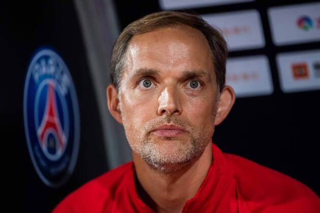 Head coach Thomas Tuchel of Paris Saint-Germain F.C. reacts as he watches his players competing against Inter Milan during their International Super Cup football match in Macau, China, 27 July 2019. Portuguese midfielder Joao Mario scored the final spot-kick as Inter Milan beat Neymar-less Paris Saint-Germain on penalties in Macau on Saturday (27 July 2019). Inter Milan edge Neymar-less PSG on penalties  718787554751938570