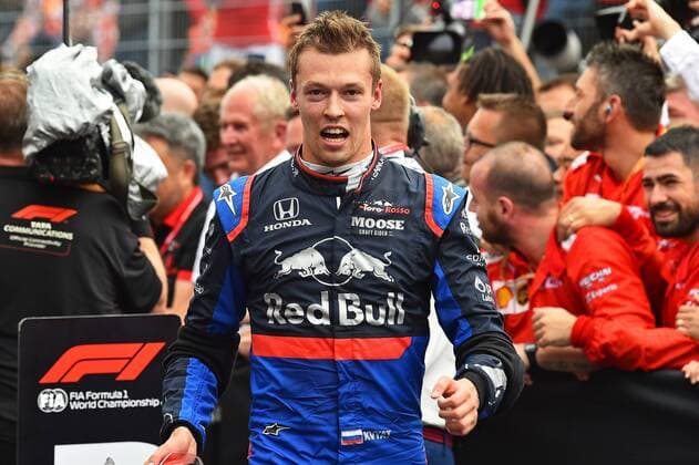 28.07.2019, xekx, FIA Formel 1, Formula 1 Mercedes-Benz - Großer Preis von Deutschland 2019 Rennen emspor, 3. Platz Daniil Kvyat (Red Bull Toro Rosso Honda) (DFL DFB REGULATIONS PROHIBIT ANY USE OF PHOTOGRAPHS as IMAGE SEQUENCES and or QUASI-VIDEO) Hockenheim