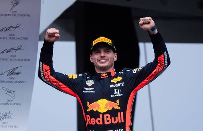 28.07.2019, xpsx, Motorsport FIA Formel 1, Mercedes Benz Großer Preis von Deutschland 2019 Rennen v.l. Jubel Max Verstappen (Aston Martin Red Bull Racing 33 NED) Hockenheim