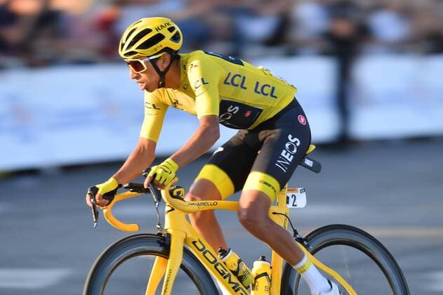 Colombian Egan Bernal of Team Ineos wearing the yellow jersey, rides the final stage of the 106th edition of the Tour de France cycling race, from Rambouillet to Paris Champs-Elysees (128km), France, Sunday 28 July 2019. This year s Tour de France starts in Brussels and takes place from July 6th to July 28th. DAVIDxSTOCKMAN  x05635192x