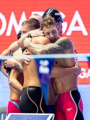 USA - United States of America MURPHY Ryan, WILSON Andrew, DRESSEL Caeleb, ADRIAN Nathan Silver Medal Gwangju South Korea 28 07 2019 Swimming Men s 4x100m Medley Relay Final 18th FINA World Aquatics Championships Nambu University Aquatics Center Photo Â© Andrea Masini Deepbluemedia Insidefoto AndreaXMasini