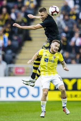 190731 Karol Mets of AIK and Dino Hotic of Maribor during the UEFA Champions League qualifying match between AIK and Maribor on July 31, 2019 in Stockholm. Photo: Jesper Zerman BILDBYRAN Cop 234 Fotboll Football UEFA Champions League 2019 2020 Champions League qualification CL AIK Maribor Copyright: JESPERxZERMAN BB190731JZ031