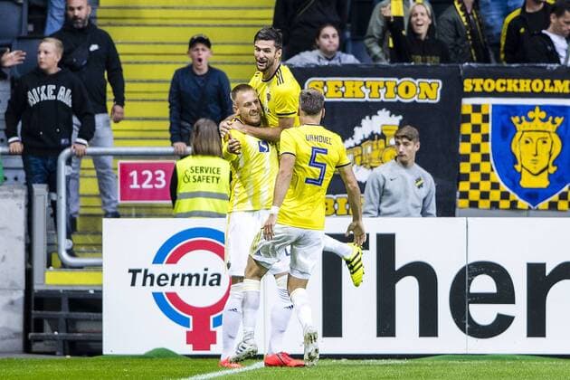 190731 Andrej Kotnik of Maribor celebrates after scoring 1-1 during the UEFA Champions League qualifying match between AIK and Maribor on July 31, 2019 in Stockholm. Photo: Jesper Zerman BILDBYRAN Cop 234 Fotboll Football UEFA Champions League 2019 2020 Champions League qualification CL AIK Maribor celebration jubel Copyright: JESPERxZERMAN BB190731JZ039