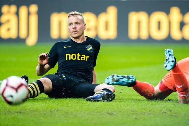 190731 Kolbeinn Sigthorsson of AIK looks dejected during the UEFA Champions League qualifying match between AIK and Maribor on July 31, 2019 in Stockholm. Photo: Jesper Zerman BILDBYRAN Cop 234 Fotboll Football UEFA Champions League 2019 2020 Champions League qualification CL AIK Maribor Depp Copyright: JESPERxZERMAN BB190731JZ044