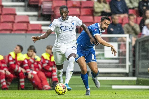 Mohamed Daramy (11), FC Koebenhavn og Ryan Brobbell (8), The New Saints FC under kampen i Champions League Kvalen mellem FC Koebenhavn og The New Saints FC i Parken onsdag den 31. juli 2019.. , Copenhagen Denmark Copyright: AndersxKjaerbyex-xRitzauxScanpix AndersxKjaerbyex cop101 spdk20190731-204604-L