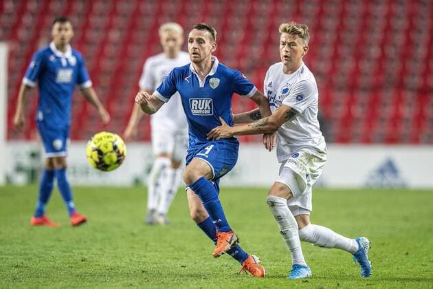 Jamie Mullan (14), The New Saints FC og Nicolaj Thomsen (8), FC Koebenhavn under kampen i Champions League Kvalen mellem FC Koebenhavn og The New Saints FC i Parken onsdag den 31. juli 2019.. , Copenhagen Denmark Copyright: AndersxKjaerbyex-xRitzauxScanpix AndersxKjaerbyex cop101 spdk20190731-215703-L