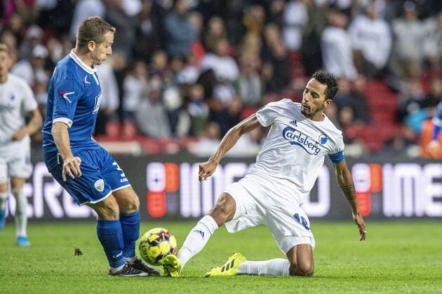 Chris Marriott (3), The New Saints FC og Carlos Zeca (10), FC Koebenhavn under kampen i Champions League Kvalen mellem FC Koebenhavn og The New Saints FC i Parken onsdag den 31. juli 2019.. , Copenhagen Denmark Copyright: AndersxKjaerbyex-xRitzauxScanpix AndersxKjaerbyex cop101 spdk20190731-220814-L