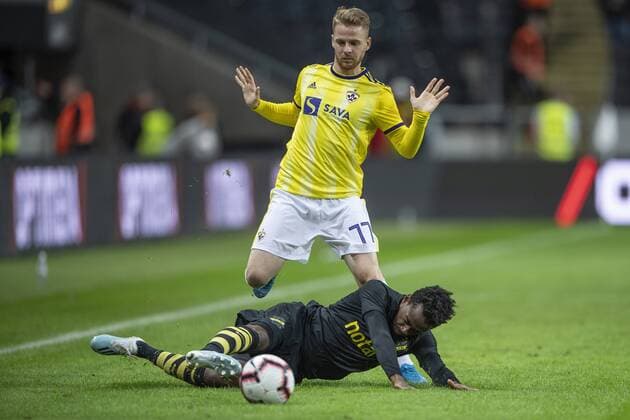 190731 Rudi Vancas Pozeg of Maribor and Heradi Rashidi of AIK during the UEFA Champions League qualifying match between AIK and Maribor on July 31, 2019 in Stockholm. Photo: Jesper Zerman BILDBYRAN Cop 234 Fotboll Football UEFA Champions League 2019 2020 Champions League qualification CL AIK Maribor Copyright: JESPERxZERMAN BB190731JZ127