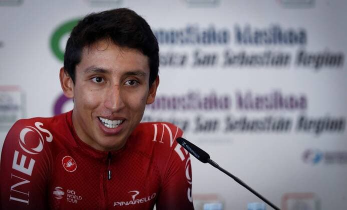 Colombia s Egan Bernal of Team Ineos, winner of the 2019 Tour de France, attends a press conference, PK, Pressekonferenz in San Sebastian, Basque Country, Spain, 02 August 2019, on the eve of the Clasica San Sebastian Region 2019 cycling race. Egan Bernal attends a press conference on the eve of the Clasica San Sebastian Region 2019 !ACHTUNG: NUR REDAKTIONELLE NUTZUNG!  Copyright: xJavierxEtxezarretax GRAFCAV6989 20190802-637003733460263043