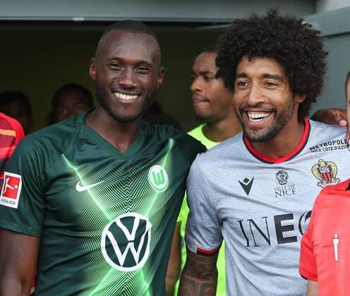 VfL vs Nizza, Testspiel Wolfsburg, 03.08.2019, FUßBALL - VfL Wolfsburg vs OGC Nizza, Testspiel, Saison 2019 20. Josuha Guilavogui (VfL Wolfsburg), Dante (OGC Nizza) Wolfsburg