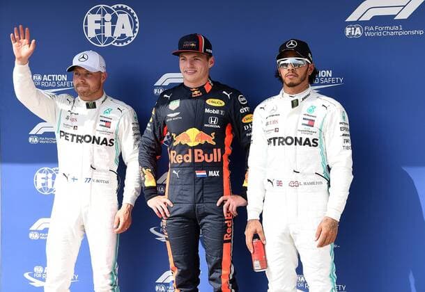 Budapest, Hungary, 03.08.2019, Formel 1, Formula 1, Hungarian Grand Prix, Erste Poleposition fuer Max Verstappen (NEL 33), Aston Martin Red Bull Racing, 2.Startplatz fuer Valtteri Bottas (FIN 77), Mercedes-AMG Petronas Motorsport, 3.Startplatz fuer Lewis Hamilton (GB 44) ( Budapest Hungaroring Hungary eu-images-09-506-037502