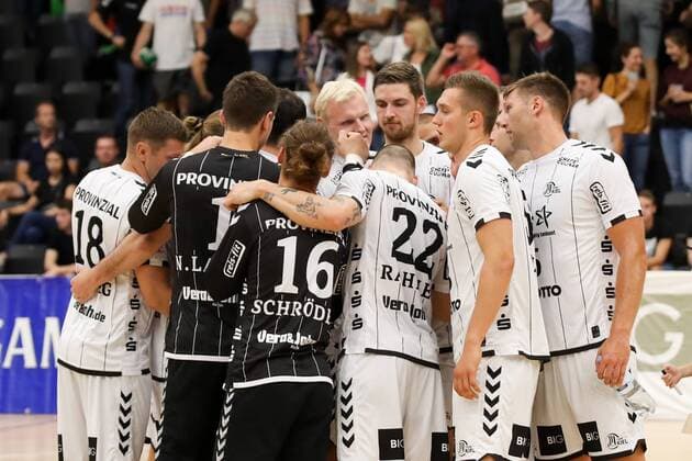 HANDBALL - Allstars vs Kiel, test match GRAZ,AUSTRIA,03.AUG.19 - HANDBALL - Styrian Allstars vs THW Kiel, test match. Image shows the rejoicing of Kiel. GEPAxpictures xChristianxWalgram