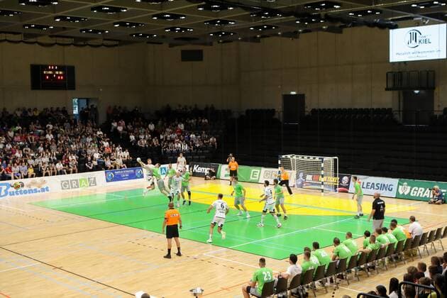 HANDBALL - Allstars vs Kiel, test match GRAZ,AUSTRIA,03.AUG.19 - HANDBALL - Styrian Allstars vs THW Kiel, test match. Image shows an overview. GEPAxpictures xChristianxWalgram