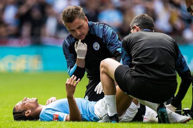 Bilder des Jahres 2019, Sport 08 August Sport Themen der Woche KW31 LONDON, ENGLAND - AUGUST 04: injured Leroy Sane of Manchester City during the FA Community Shield match between Liverpool and Manchester City at Wembley Stadium on August 4, 2019 in London, England. (Photo by Sebastian Frej) SPO, SOC, FOC  Copyright: xSebastianxFrej