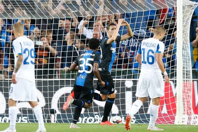 Club s Hans Vanaken celebrates after scoring during a game between Belgian soccer team Club Brugge and Ukrainian club Dynamo Kyiv, in the third qualifying round of the UEFA Champions League competition, Tuesday 06 August 2019 in Brugge. BRUNOxFAHY  x05639443x