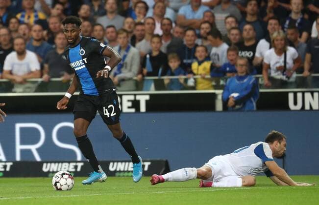 Club s Emmanuel Bonaventure Dennis fights for the ball during a game between Belgian soccer team Club Brugge and Ukrainian club Dynamo Kyiv, in the third qualifying round of the UEFA Champions League competition, Tuesday 06 August 2019 in Brugge. VIRGINIExLEFOUR  x05639445x