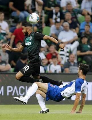 KRASNODAR, RUSSIA - AUGUST 7, 2019: Krasnodar s Wanderson (L) and Porto s Ivan Marcano in the 2019 20 UEFA Champions League third qualifying round match between FC Krasnodar and FC Porto at Krasnodar Stadium. Valery Matytsin TASS  TS0B5B2F