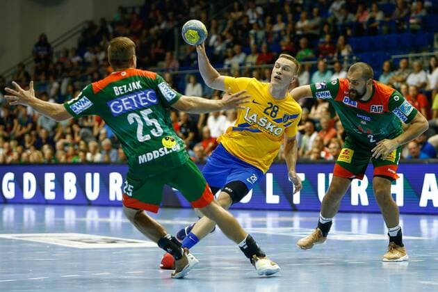 07.08.2019, xtgx, Handball Testspiel, SC Magdeburg - RK Celje emspor, v.l. Jan Grebenc (Celje) am Ball Haldensleben