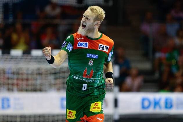 07.08.2019, xtgx, Handball Testspiel, SC Magdeburg - RK Celje emspor, v.l. Matthias Musche (Magdeburg, 6) Jubel, Torjubel, jubelt über das Tor, celebrate the goal, celebration Haldensleben