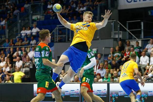 07.08.2019, xtgx, Handball Testspiel, SC Magdeburg - RK Celje emspor, v.l. Kristian Horzen (Celje) wirft Tor, Torschütze, erzielt Tor, Treffer, scores the goal Haldensleben