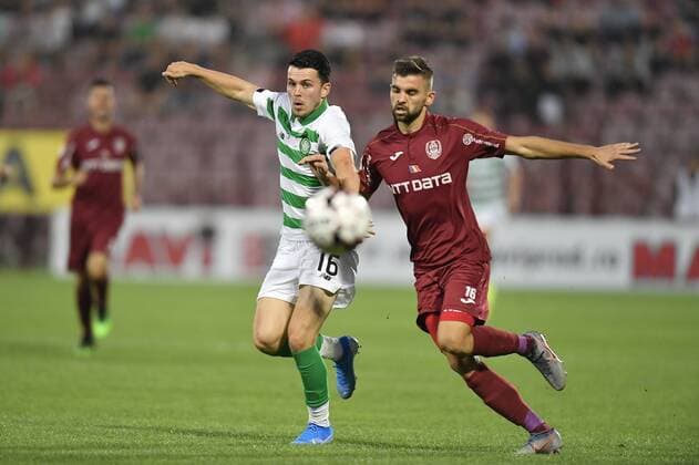 CLUJ-NAPOCA, ROMANIA: CFR CLUJ 1907 - CELTIC FC Celtic FC s Lewis Morgan in action against Mateo Susic of CFR Cluj during CFR Cluj 1907 vs Celtic FC, in UEFA Champions League 2019 2020, Third Qualifying Round, Dr. Constantin Radulescu Stadium, Cluj-Napoca, Romania, 07 August 2019 Copyright: xALEXxNICODIMx