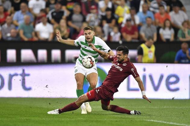 CLUJ-NAPOCA, ROMANIA: CFR CLUJ 1907 - CELTIC FC Celtic FC s James Forrest in action against Andrei Burca of CFR Cluj during CFR Cluj 1907 vs Celtic FC, in UEFA Champions League 2019 2020, Third Qualifying Round, Dr. Constantin Radulescu Stadium, Cluj-Napoca, Romania, 07 August 2019 Copyright: xALEXxNICODIMx