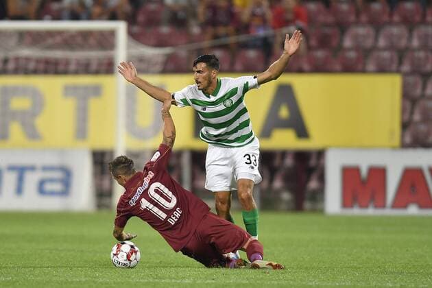 CLUJ-NAPOCA, ROMANIA: CFR CLUJ 1907 - CELTIC FC Celtic FC s Hatem Elhamed in action against Ciprian Deac of CFR Cluj during CFR Cluj 1907 vs Celtic FC, in UEFA Champions League 2019 2020, Third Qualifying Round, Dr. Constantin Radulescu Stadium, Cluj-Napoca, Romania, 07 August 2019 Copyright: xALEXxNICODIMx