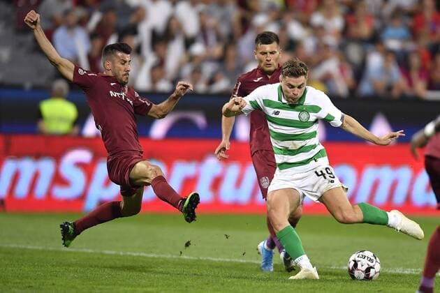 CLUJ-NAPOCA, ROMANIA: CFR CLUJ 1907 - CELTIC FC James Forrest of Celtic FC scores during CFR Cluj 1907 vs Celtic FC, in UEFA Champions League 2019 2020, Third Qualifying Round, Dr. Constantin Radulescu Stadium, Cluj-Napoca, Romania, 07 August 2019 Copyright: xALEXxNICODIMx