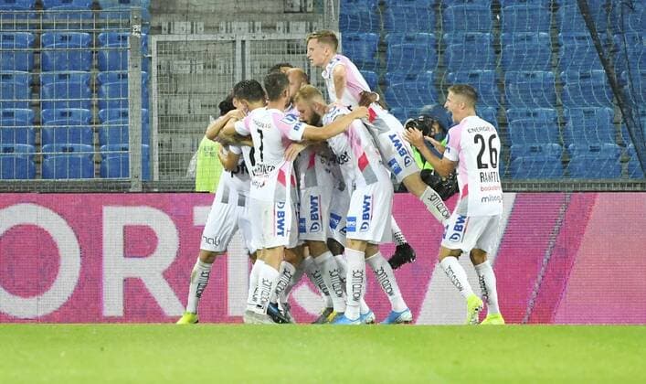 07.08.2019 Basel. Fussball Herren Saison 2019 2020 Champions League Qualifikation FC Basel - Linzer ASK-.Im Bild : Torjubel LASK Aktion