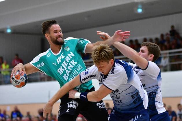 SG Flensburg-Handewitt vs Skjern Handbold, Handball, Nospa-Cup, Bundesliga, 07.08.19 Thomas Mogensen (Skjern Handbold, 02), Simon Jeppsson (SG Flensburg-Handewitt, 17), Johannes Golla (SG Flensburg-Handewitt, 04) Copyright: xBEAUTIFULxSPORTS MarioxM.xKobergx
