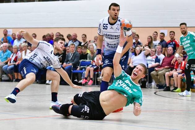 SG Flensburg-Handewitt vs Skjern Handbold, Handball, Nospa-Cup, Bundesliga, 07.08.19 Jonas Tidemand (Skjern Handbold, 06), Michal Jurecki (SG Flensburg-Handewitt, 55), Johannes Golla (SG Flensburg-Handewitt, 04) Copyright: xBEAUTIFULxSPORTS MarioxM.xKobergx
