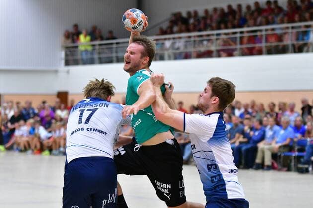 SG Flensburg-Handewitt vs Skjern Handbold, Handball, Nospa-Cup, Bundesliga, 07.08.19 Jesper Konradsson (Skjern Handbold, 10), Simon Jeppsson (SG Flensburg-Handewitt, 17), Johannes Golla (SG Flensburg-Handewitt, 04) Copyright: xBEAUTIFULxSPORTS MarioxM.xKobergx