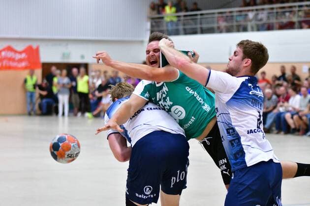 SG Flensburg-Handewitt vs Skjern Handbold, Handball, Nospa-Cup, Bundesliga, 07.08.19 Jesper Konradsson (Skjern Handbold, 10), Simon Jeppsson (SG Flensburg-Handewitt, 17), Johannes Golla (SG Flensburg-Handewitt, 04) Copyright: xBEAUTIFULxSPORTS MarioxM.xKobergx