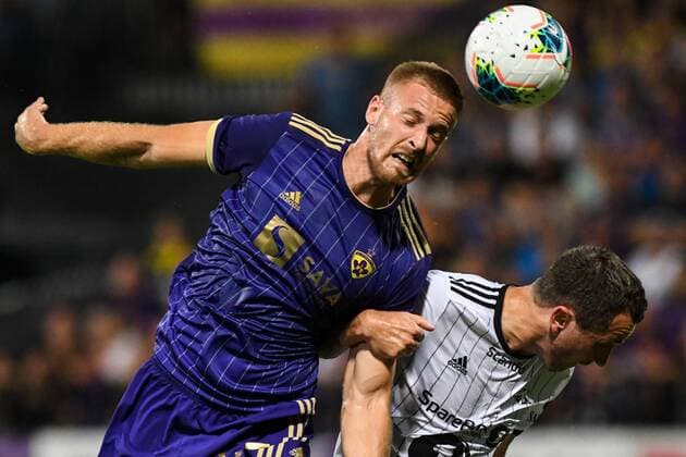 August 7, 2019, Maribor, Slovenia: Andrej Kotnik (L) of Maribor and Even Hovland (R) of Rosenborg in action during the 1st Leg Football match between NK Maribor (SLO) and Rosenborg BK (NOR) in Third qualifying round of UEFA Champions League..Final Score: NK Maribor 1-3 Rosenborg BK NK Maribor vs Rosenborg BK in Maribor, Slovenia - 7 AUG 2019 - ZUMAs197 20190807_zaa_s197_111 Copyright: xMilosxVujinovicx