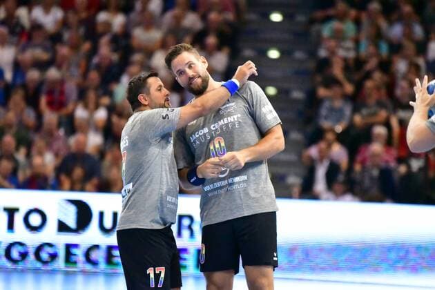 SG Flensburg-Handewitt vs Tobias Karlsson AllStar-Team, Jacob Cement Cup 2019, Flensburg; 10.08.19 Ljubomir Vranjes (Tobias Karlsson AllStar-Team, 17), Thomas Mogensen (Tobias Karlsson AllStar-Team, 10) Copyright: xBEAUTIFULxSPORTS MarioxM.xKobergx