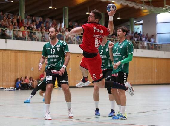 BAU 10.08.2019 Bönnigheim Handball Wacker Thun vs. SG BBM Bietigheim, Jonathan Fischer (BBM, am Ball)