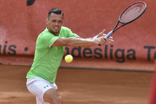 GER, Tennis-Point-Bundesliga, 1BL, Badwerk Gladbacher HTC 1 vs. TK GW Mannheim 1 11.08.2019, An den Holter Sportstätten, Moenchengladbach, GER, Tennis-Point-Bundesliga, 1BL, Badwerk Gladbacher HTC 1 vs. TK GW Mannheim 1, im Bild Tobias Kamke GER (TK GW Mannheim 1)