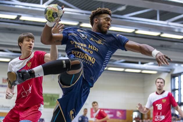 St Raphael Var vs Nationalmannschaft Russland, 11. Internationaler Heide-Cup 2019, Schneverdingen; 11.08.19 Jeremy Toto (St Raphael Var, 26) gegen Sergey Kosorotov (Russische Nationalmannschaft, 99) Copyright: xBEAUTIFULxSPORTS MarioxM.xKobergx
