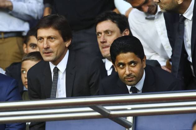 Leonardo ( Directeur sportif ) et Nasser El Khelaifi ( President PSG ) FOOTBALL : PSG vs Nimes - 1ere journee de Ligue 1 - 11 08 2019 GwendolineLeGoff Panoramic 