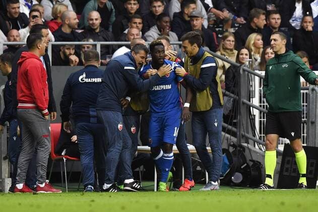 Richmond Boakye, Red Star (14) celebrates with teammates after scoring during the UEFA Champions League third qualifying round second leg soccer match between FC Copenhagen and Red Star Belgrade in Copenhagen, Denmark 13 August 2019. . , Denmark Copyright: AndersxKjaerbye xRitzauxScanpixx COP101 spdk20190813-203417-A