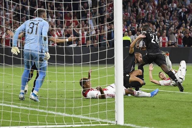 AMSTERDAM , 13-08-2019 , Johan Cruijff ArenA , Champions League third qualifying round season 2019-2020 , foul on Ajax player David Neres during the match Ajax - PAOK Ajax - PAOK  x4105384x Copyright: