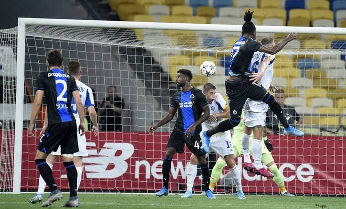 Kyiv - AUGUST 13 : Simon Deli defender of Club Brugge scoring a goal pictured during UEFA Champions League Third qualifying round, 2st leg match between Club Brugge and FC Dynamo Kiev at Olympic Stadium in Kiev on August 13, 2019 in Kiev , Ukraine, 12 08 2019 FOOTBALL : FC Dynamo Kiev v Club Bruges KV - Champions League - 13 08 2019 PhotoNews Panoramic 