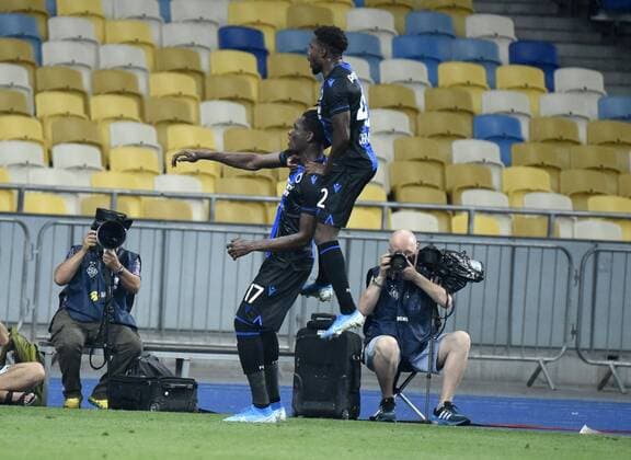 Kyiv - AUGUST 13 : Simon Deli defender of Club Brugge celebrates scoring a goal pictured during UEFA Champions League Third qualifying round, 2st leg match between Club Brugge and FC Dynamo Kiev at Olympic Stadium in Kiev on August 13, 2019 in Kiev , Ukraine, 12 08 2019 FOOTBALL : FC Dynamo Kiev v Club Bruges KV - Champions League - 13 08 2019 PhotoNews Panoramic 