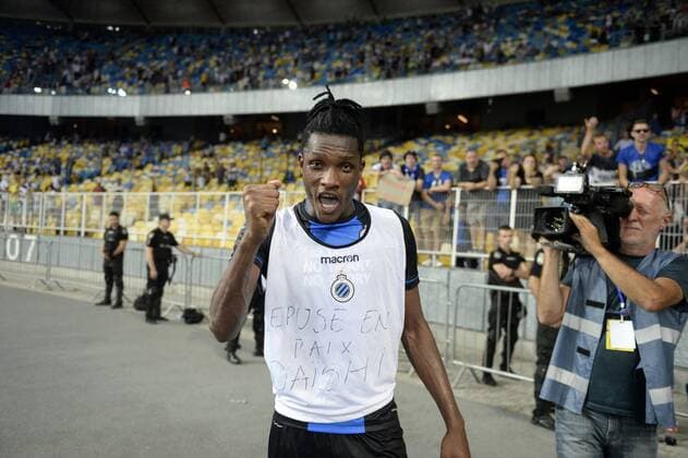 Kyiv - AUGUST 13 : Simon Deli defender of Club Brugge celebrates the win with teammates pictured during UEFA Champions League Third qualifying round, 2st leg match between Club Brugge and FC Dynamo Kiev at Olympic Stadium in Kiev on August 13, 2019 in Kiev , Ukraine, 12 08 2019 FOOTBALL : FC Dynamo Kiev v Club Bruges KV - Champions League - 13 08 2019 PhotoNews Panoramic 